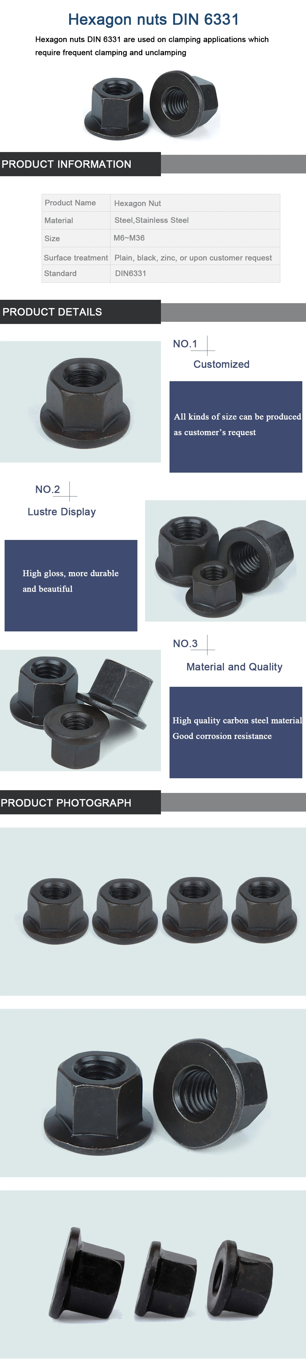 Carbon Steel Rock Anchor Bolts DIN 6331 High Strength M6 Collar Nut For Furniture 1